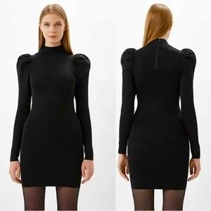 Alice + Olivia Black metallic turtleneck mini dress with long sleeve.  S…